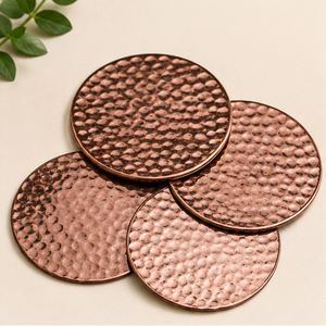 Solid Hammered Copper <b>Table</b> <b>Coasters</b> Rust-Resistant Round Metal Beverage Mat For Hotel Restaurant Barware Accessories On Sale - Product Image 5