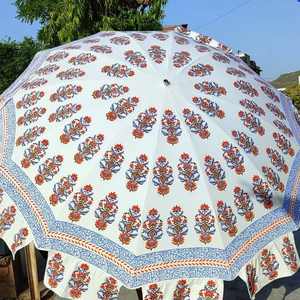 Sombrillas de Playa de Algodón con Estampado Artesanal y Volantes, Sombrilla de Playa de Madera Estilo Vintage con Borde Curvo - Product Image 4