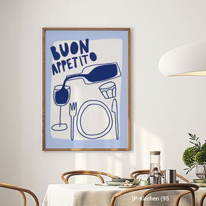 Arte en Lienzo de Cocina Italiana, Ilustración Mediterránea de Pasta y Vino, Decoración de Pared con la Frase Buon Appetito - Product Image 3