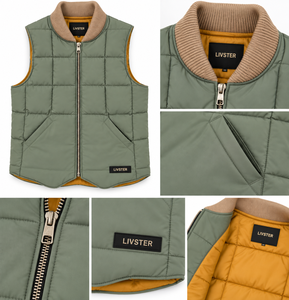 Livster Kids Boys Sage Green Anti-Shrink Quilted Puffer Vest Ribbed Collar Full Zip Front Sleeveless Winter Coat Warm Insulated - Product Image 4
