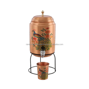 ถังเก็บน้ำทองแดงบริสุทธิ์ลายนกยูงพร้อมขาตั้งแก้วและโลหะ - Product Image 2