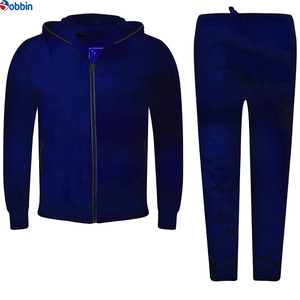 Top Trend Men Clothe Outfit Men's Blue Hooded Tracksuit <b>Set</b> Full Zipper Casual Sweatshirt and Pants Solid Color Breathable - Product Image 1