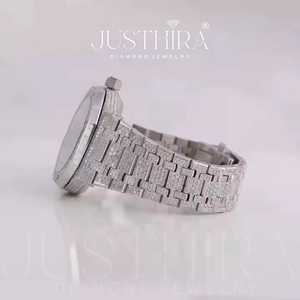 Montre entièrement sertie de moissanite VVS pour homme, aspect diamant de luxe, acier inoxydable, étanche, style hip-hop, logo personnalisé, montre-bracelet à quartz - Product Image 3