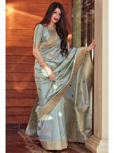 Katan New Saree Latest Designer Party Wear Wedding Ladies Women Wear BANARASI SILK GOLDEN BORDER SAREE WITH UNSTICTH 69413 - Product Image 6