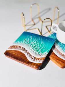 Handmade Wood Resin <b>Coasters</b> Square Modern Design For Coffee Tea Wine <b>Table</b> Protection Mats & Pads - Product Image 5