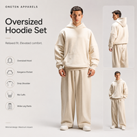 ONETEN APPARELS Ensemble de survêtement décontracté pour homme, hiver, couleur unie, coupe ample, avec sweat à capuche et pantalon large à poches latérales