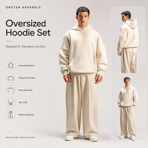 ONETEN APPARELS Conjunto de Sudadera con Capucha Oversize para Hombre, Color Sólido, Ajuste Holgado, Chándal Casual con Bolsillos Laterales y Pantalones de Pierna Ancha - Product Image 1