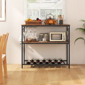 Carrello da Cucina Portatile con 3 Ripiani, Tavolo da Preparazione Industriale e Portabottiglie Inferiore - Product Image 2