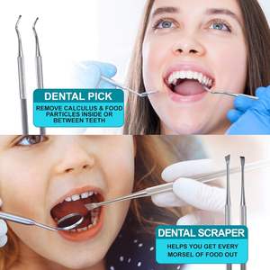 Kit d'hygiène dentaire manuel 6 pièces en acier inoxydable : grattoir, cure-dents, miroir, pince à épiler – Autoclavable et très résistant - Product Image 6