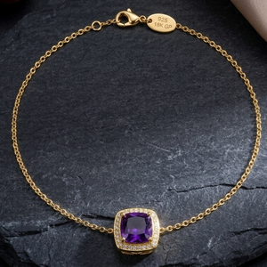 Collar con Colgante para Mujer, Plata de Ley 925, Chapado en Oro de 18K, Amatista Azul Corte Cojín, Circonita Cúbica, 10mm, Regalo para Ella - Product Image 3