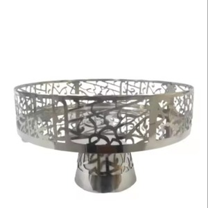 Hot Selling Vintage Dark Wooden 2 Tier <b>Cake</b> Stand Silver <b>Flower</b> Top Leaf Base <b>Decorative</b> Dessert Serving Tray Platter <b>Cake</b> Stand - Product Image 5