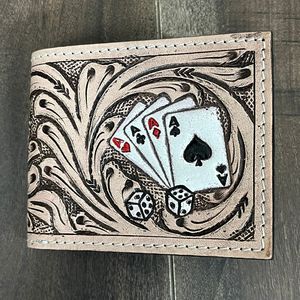 Fashion Men's Hand Tooled <b>Genuine</b> Leather Card Holder Wallet Vintage Embossed Poker Cards Design Short Fold Closure Daily Use - Product Image 4