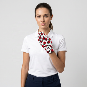 Personalized Custom Logo Red Rose Floral Print Women's Golf Glove Sublimation Printed Cabretta Leather Microfiber Golf Gloves - Product Image 5