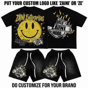 เสื้อยืดคอกลมแขนสั้นพร้อมกางเกงขาสั้น ZAINI Premium Heavy 240 GSM ผ้าโพลีเอสเตอร์ 100% สีดำล้วน ระบายอากาศได้ดี  รับสกรีนโลโก้ด้านหน้า - Product Image 1