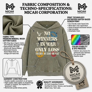 Sweat à capuche personnalisé en coton 100% crocheté et sweat à capuche pull-over délavé à l'acide pour l'automne avec imprimé graphique 'No Winners in War' Peace - Product Image 4
