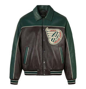 Chaqueta Varsity Vintage Personalizada Premium para Hombre Avirex, Marrón y Verde, con Parche Bordado en Cuero, Cuello Camisero, Corte Regular, Otoño - Product Image 1