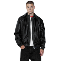 Blouson Bomber Homme Noir en Cuir Véritable Style Streetwear Col Chemise Double Fermeture Éclair Devant Poignets et Ourlet Élastiques Coupe Décontractée Vêtement d'extérieur Premium
