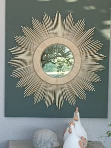 Mid Century Natural <b>Wicker</b> Rattan Mirror Round <b>Wall</b> Hanging Bamboo Cane Mirror for Living Room Decor - Product Image 2