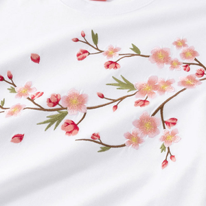 T-shirt blanc à manches courtes pour homme avec imprimé floral de cerisier, col rond, coupe classique, en jersey de coton décontracté - Product Image 3