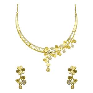 สร้อยคอทองเหลืองชุบทอง 14K 18K 24K แบบสั้น ประดับด้วยหิน AD ดีไซน์ลายดอกไม้แบบดั้งเดิม ชุดเครื่องประดับแฟชั่น AD ขายส่ง - Product Image 4