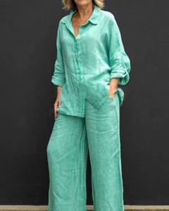 Conjunto Casual de Verano para Mujer, 2 Piezas, Camisa de Manga Corta + Pantalón Largo, Spandex/Poliéster, Combinación Perfecta - Product Image 3