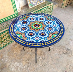 Mesa Redonda de Mosaico Hecha a Mano, Resistente y Ecológica, con Acabado Resistente a la Intemperie, Diseño Artístico, Patrones de Azulejos Personalizados - Product Image 2