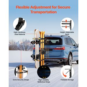 Portasci e Portasnowboard da Gancio Traino per Ricevitore da 2 Pollici, Capacità 6 Paia Sci e 4 Snowboard, Regolabile - Product Image 6
