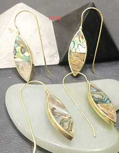 Gold Plated Drop Earrings with <b>Shell</b> Inlay Water Drop Shape Minimalist Bohemian Style Indian Manufacturer Women's Jewelry G720 - Product Image 1