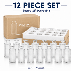 Ensemble de 12 vases à fleurs <span class=keywords><strong>en</strong></span> <span class=keywords><strong>verre</strong></span> côtelé transparent pour la décoration de table de mariage, la décoration de la maison et les centres de table pour événements - Product Image 5