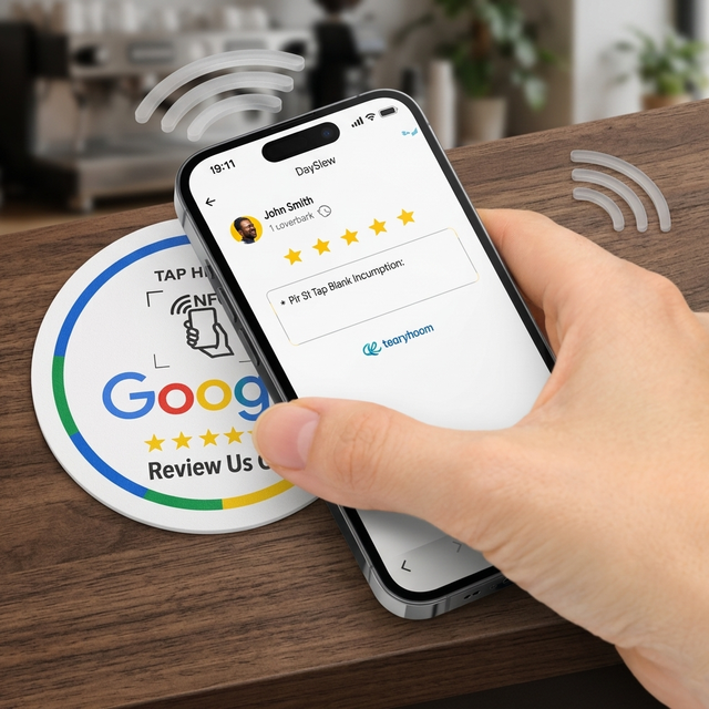 Round PVC NFC RFID Membership Card Review Stand with Waterproof Contactless Display for Retail Restaurant Hotel Reception Desks