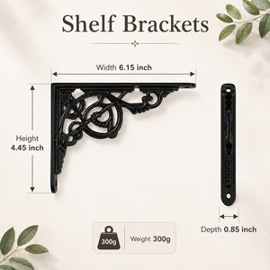 SHUBHAM <b>Black</b> Metal Corner Shelf <b>Bracket</b> Decorative Wall <b>Brackets</b> Rustic Floral Hanging Support for Home Display - Product Image 3