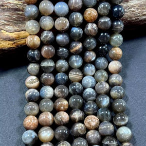 ลูกปัดมูนสโตนสีดำธรรมชาติ รูปทรงกลมเรียบเนียน คุณภาพเยี่ยม มูนสโตนเรนโบว์ ร้อยเป็นเส้นยาว 15.5 นิ้ว - Product Image 4