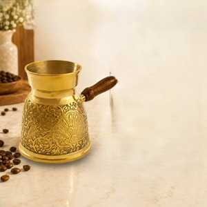 Traditional <b>Turkish</b> Coffee Cezve With Wooden Handle Decorative Design - Product Image 1