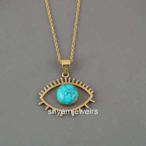 Collar con Colgante de Turquesa en Forma de Ojo Shyamjewelrs, Chapado en Oro, Estilo Bohemio, Cadena de Caja con Piedra Redonda, Joyería Unisex - Product Image 5