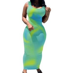 Vestido Largo Casual sin Mangas para Mujer, Estilo Tie Dye, Elástico, Ajustado, de Algodón Suave con Spandex, Ropa de Playa, Vestido de Verano a la Moda - Product Image 2