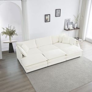 Divano Componibile a U Super Morbido e Reversibile a 6 Posti con 3 Pouf e 3 Cuscini Decorativi, Seduta Profonda e Confortevole per Soggiorno - Product Image 6