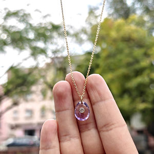 Collier minimaliste en améthyste avec petit accent en zircon cubique, pendentif en forme d'œuf, chaîne en or plaqué 18 carats. - Product Image 3