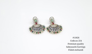 ต่างหูห้อยประดับเพชรพลอยหลากสี รุ่น 11826Dangle Earrings Mehandi ทำจากทองเหลืองชุบประดับเพชรซิร์คอน เหมาะสำหรับงานแต่งงานและงานปาร์ตี้สำหรับผู้หญิง - Product Image 3