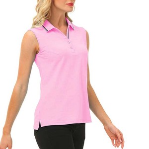 Polo Rosa sin Mangas para Mujer, Color Sólido, Tejido Transpirable, 100% Poliéster, Corte Casual, Largo Regular - Product Image 2