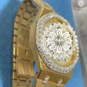 Reloj de Lujo para Hombre Charm, Diseño Elegante, Bisel con Diamantes en Oro Amarillo, Movimiento Mecánico Analógico, Caja de 40 mm, Acero Inoxidable, Fecha Automática - Product Image 5