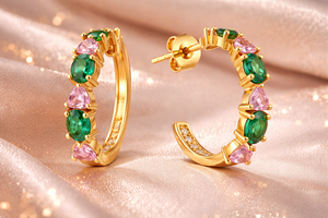 Pendientes de aro de plata de ley 925 con circonita cúbica, hechos a mano, con piedras preciosas y chapados en oro para mujer - Product Image 4