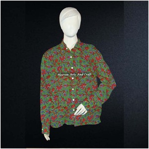 Cotton Block Print Kurti <b>Women</b> <b>Shirt</b> Summer Wear <b>Shirt</b> Full Sleeve Tunic Indian Handmade Printed <b>Shirt</b> - Product Image 4