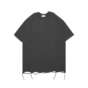 เสื้อยืดผู้ชายทรงยาว ผ้าฝ้าย 100% คุณภาพสูง ทรงโอเวอร์ไซส์ ปักลายโลโก้แบบดิสเทรส ลุควินเทจ ซักทำเก่า - Product Image 1