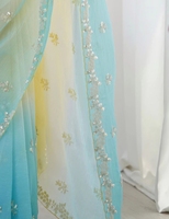 Sari élégant en viscose et mousseline, brodé et orné, réversible, infroissable, séchage rapide, style Bollywood, coupe classique, pour l'automne