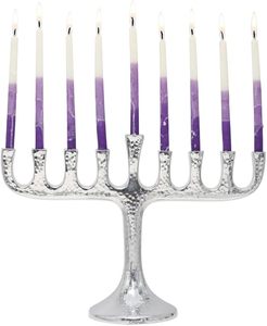 Ménorah en métal argenté sculpté à la main, 9 bras, finition martelée, support décoratif pour activités religieuses - Product Image 4