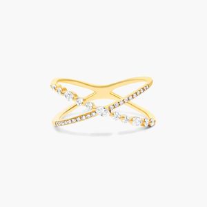 Bague Bypass en Or Jaune avec Diamants de Laboratoire Entrecroisés pour Femme – Vente en Gros - Product Image 1