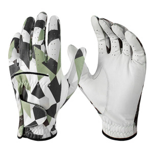 Golf Gloves White Black Genuine Leather Full Finger Non-Slip Breathable Adjustable <b>Wrist</b> <b>Strap</b> Unisex Sports Model DARIB IMPEX - Product Image 2