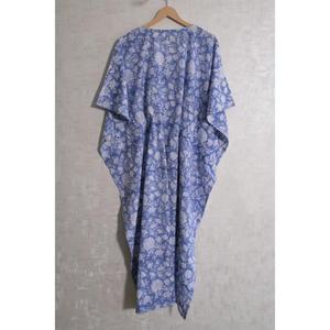 100% Cotton Block Print Kaftan for Women <b>Boho</b> Floral Maxi <b>Dress</b> V-neck Batwing Sleeves Eco-Friendly Lightweight <b>Summer</b> Beach - Product Image 4