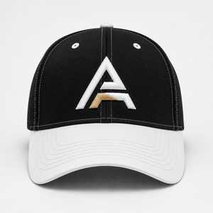 Gorra de béisbol negra y blanca de 6 paneles con logotipo de la letra A bordado, gorra ajustada para adultos, uso casual. - Product Image 1