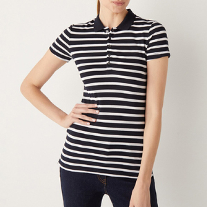 Polo de Punto a Rayas para Mujer, Manga Corta, Estilo Casual, Largo Regular, 100% Algodón - Product Image 4